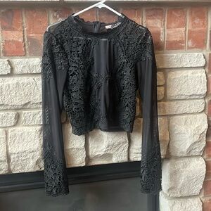 Long sleeve cropped lace mesh top